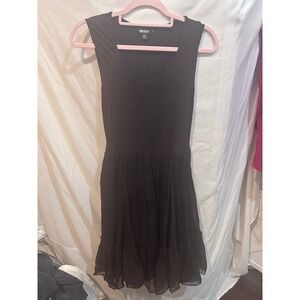 DKNY‎ Dark Brown Sleeveless Sheer Ruffle Hem Fit Flare Dress Size 4